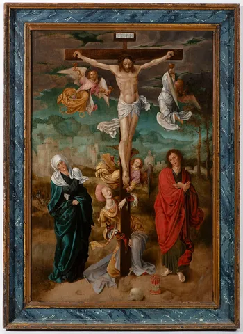 Attributed to Jan de Beer (c. 1475 – 1520/28)  - The Crucifixion with the Virgin Mary, Saint John, Saint Mary Magdalene, and Angels